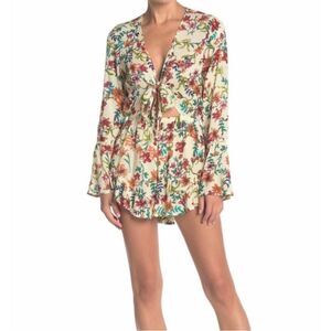 Anthropologie Raga My Paradise Floral Tie Front Boho Romper Size M NEW